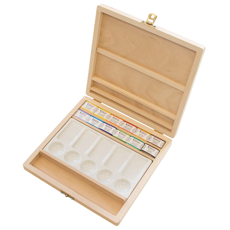 UMTON Aquarell-Set Holz, Porzellanpalette, 12x3,5ml